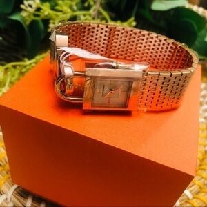 Tory Burch Rose Gold Padlock Mesh Bracelet Watch Quartz NWT